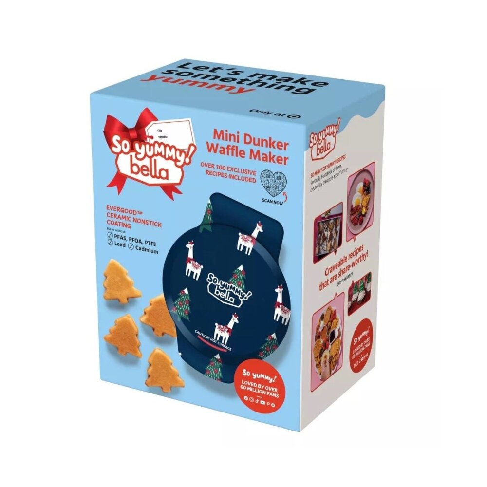 So Yummy by bella Mini Waffle Maker Nonstick Aluminum 3.5" Grill Christmas Tree